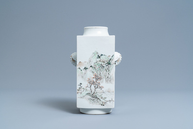 A square Chinese qianjiang cai 'cong' vase, 19/20th C.