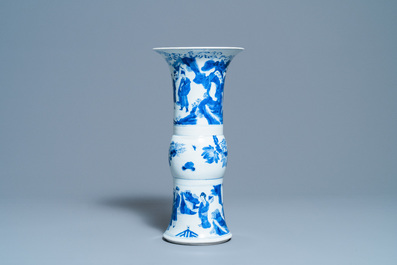 A Chinese blue and white 'gu' vase with immortals, Kangxi