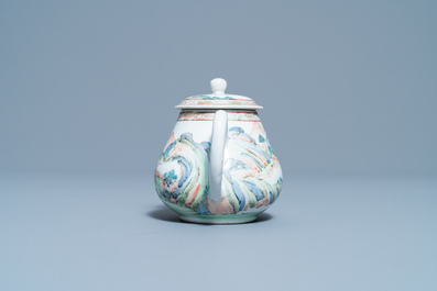 A Chinese famille rose teapot with a fine mountainous landscape, Yongzheng