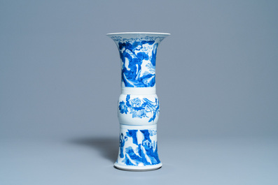 A Chinese blue and white 'gu' vase with immortals, Kangxi