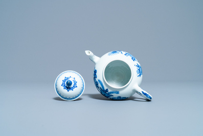 A Chinese blue and white teapot and cover with antiquities, Jiajing mark, Kangxi