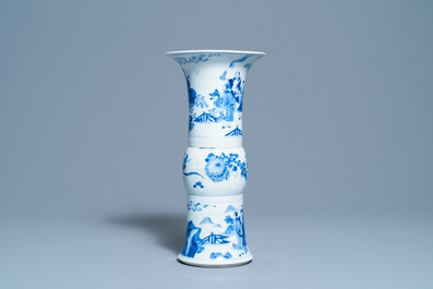 A Chinese blue and white 'gu' vase with immortals, Kangxi