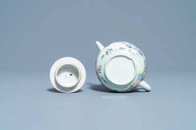 A Chinese famille rose teapot with a fine mountainous landscape, Yongzheng