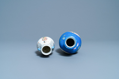 A Chinese famille rose 'Wu Shuang Pu' vase and a blue sgraffiato-ground vase, 19/20th C.