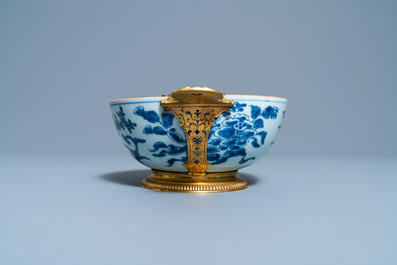 A Chinese blue and white Augsburg gilt-mounted bowl, ex- coll. August the Strong, Kangxi
