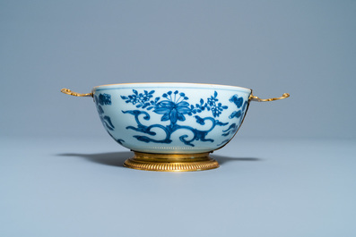 A Chinese blue and white Augsburg gilt-mounted bowl, ex- coll. August the Strong, Kangxi