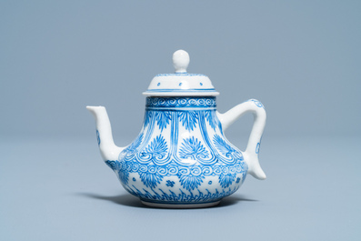A Chinese blue and white soft paste miniature teapot, Kangxi