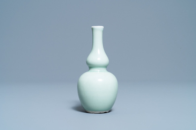 A Chinese monochrome celadon double gourd vase, Kangxi