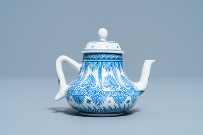 A Chinese blue and white soft paste miniature teapot, Kangxi