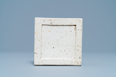 A square Chinese qianjiang cai 'antiquities' candlestick, 19th C.
