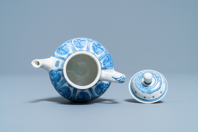 A Chinese blue and white soft paste miniature teapot, Kangxi