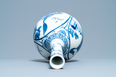 A Chinese blue and white 'qilin' bottle vase, 19th C.