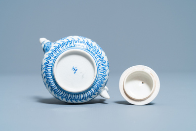 A Chinese blue and white soft paste miniature teapot, Kangxi