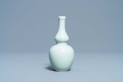 A Chinese monochrome celadon double gourd vase, Kangxi