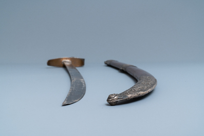 A Chinese or Vietnamese silver, tie li mu wood and bone sword, 19th C.