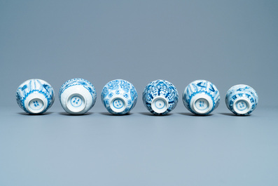 A collection of Chinese blue and white cups and saucers, 19th C.