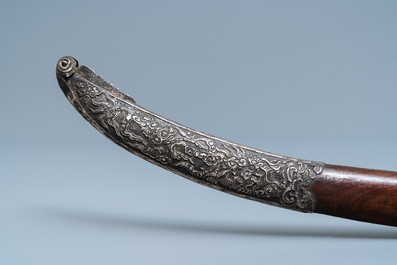 A Chinese or Vietnamese silver, tie li mu wood and bone sword, 19th C.