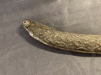 A Chinese or Vietnamese silver, tie li mu wood and bone sword, 19th C.