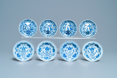 A collection of Chinese blue and white cups and saucers, 19th C.