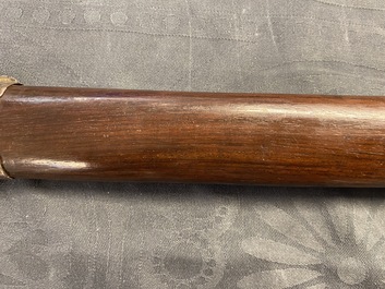 A Chinese or Vietnamese silver, tie li mu wood and bone sword, 19th C.