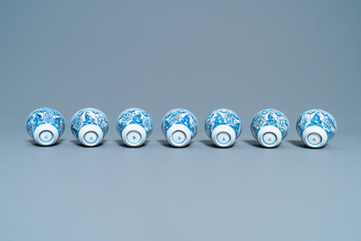 A collection of Chinese blue and white cups and saucers, 19th C.
