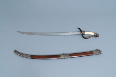 A Chinese or Vietnamese silver, tie li mu wood and bone sword, 19th C.