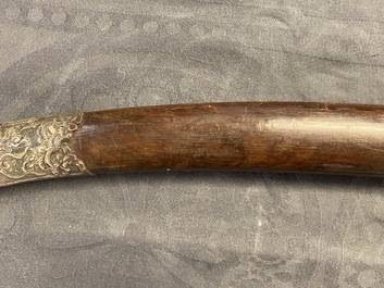 A Chinese or Vietnamese silver, tie li mu wood and bone sword, 19th C.