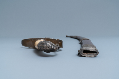 A Chinese or Vietnamese silver, tie li mu wood and bone sword, 19th C.
