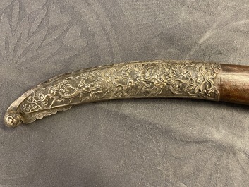 A Chinese or Vietnamese silver, tie li mu wood and bone sword, 19th C.