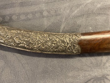 A Chinese or Vietnamese silver, tie li mu wood and bone sword, 19th C.
