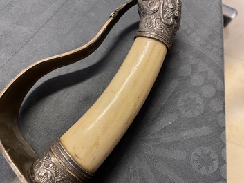 A Chinese or Vietnamese silver, tie li mu wood and bone sword, 19th C.