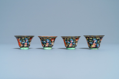 Four Chinese Thai market Bencharong cups, 19th C.