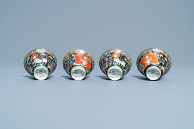 Four Chinese Thai market Bencharong cups, 19th C.