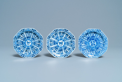 A collection of Chinese blue and white cups and saucers, 19th C.