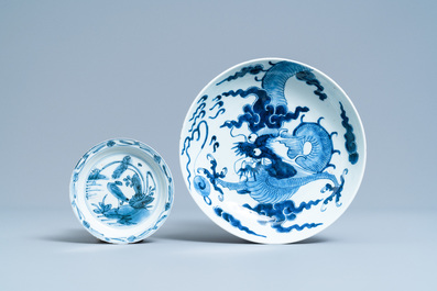 Six Chinese blue and white dishes, Wanli and later