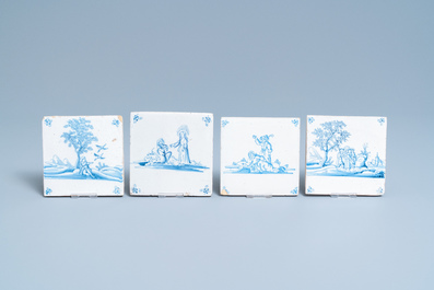 Twelve Dutch Delft blue and white biblical tiles, 17/18th C.
