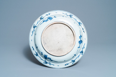 A large Chinese blue and white 'two phoenixes' dish, Jiajing