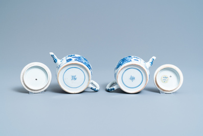 A pair of Chinese blue and white 'antiquities' teapots, Kangxi