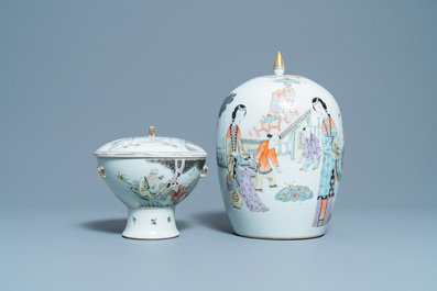 A Chinese qianjiang cai covered bowl and a jar, 19/20th C.