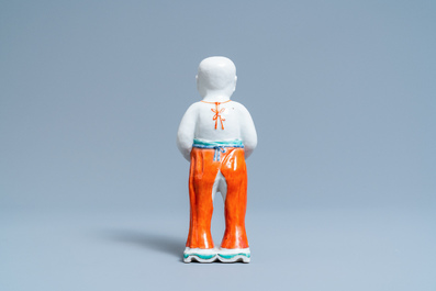 A Chinese famille verte water dropper modelled as a peeing boy, Qianlong