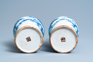 Five Chinese blue and white and famille rose vases, 19th C.