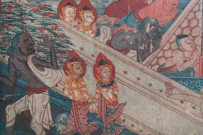 Thai school, ink and color on canvas: 'Two votive scenes', 19th C.