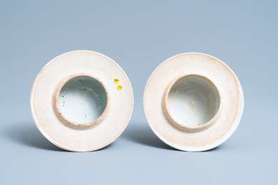 A pair of Chinese famille verte 'dragon' vases and covers, 19th C.