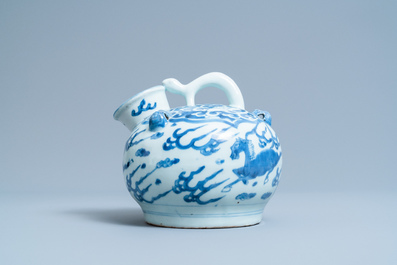 A Chinese blue and white 'flying horse' ewer, Wanli