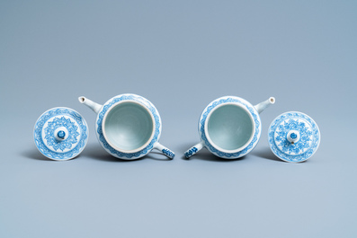 A pair of Chinese blue and white 'antiquities' teapots, Kangxi