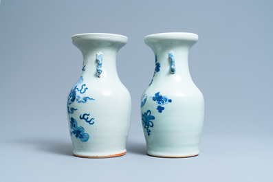 Five Chinese blue and white and famille rose vases, 19th C.
