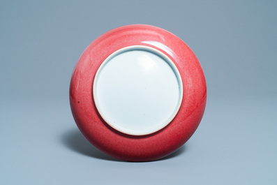 A Chinese monochrome copper red plate, Qianlong