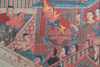 Thai school, ink and color on canvas: 'Two votive scenes', 19th C.