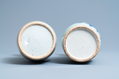 Five Chinese blue and white and famille rose vases, 19th C.