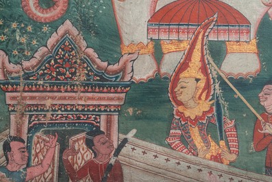 Thai school, ink and color on canvas: 'Two votive scenes', 19th C.